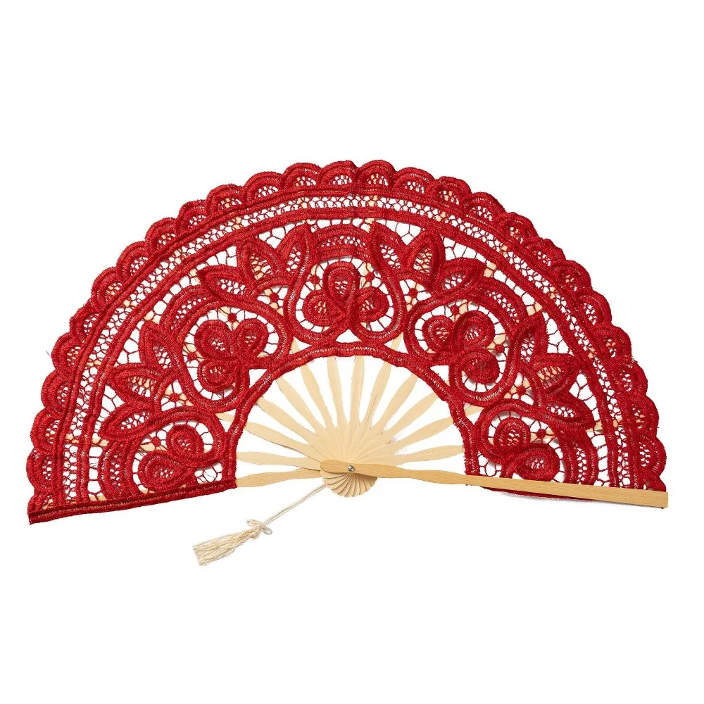 Lace Vintage Lace Hand Fan Hollow Ribs Tassel Pendant Embroidered Folding Fan Elegant Style 27cm Size Dance Handheld Fan