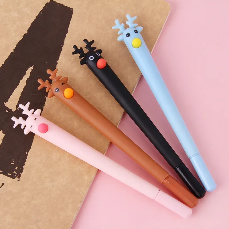 

24 шт., рождественская мультяшная мягкая клеевая ручка нейтрального цвета с оленем, новые и креативные офисные школьные принадлежности