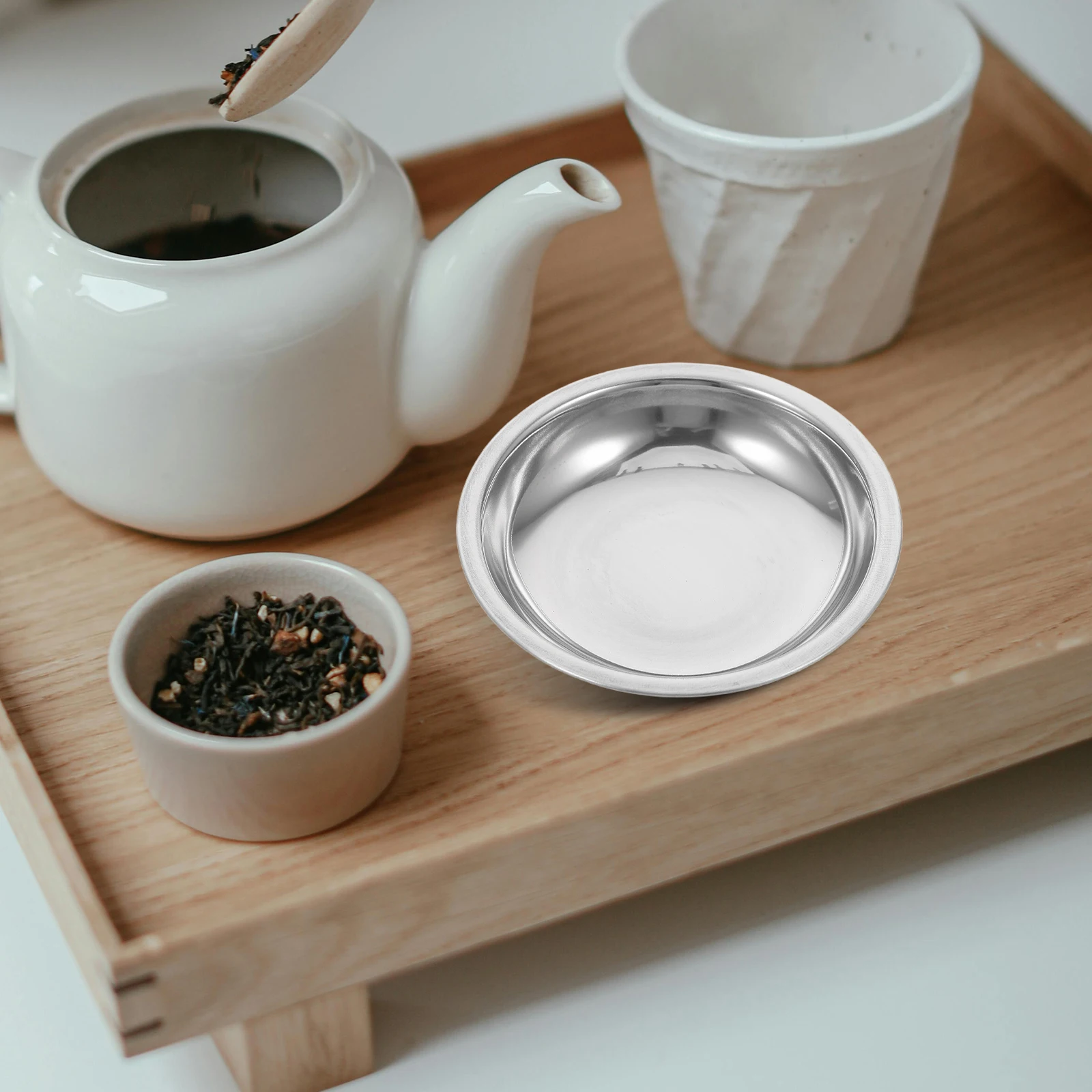 

6pcs Stainless Steel Tea Bag Saucer Drip Tray Loose Leaf Infuser Strainer Reusable Coffee Plate Metal Dish Holder