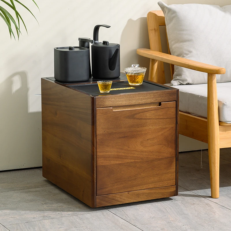 

Mobile table Household small tea cart Tea cabinet Solid wood balcony Small table Side low cabinet Kettle integrated coff