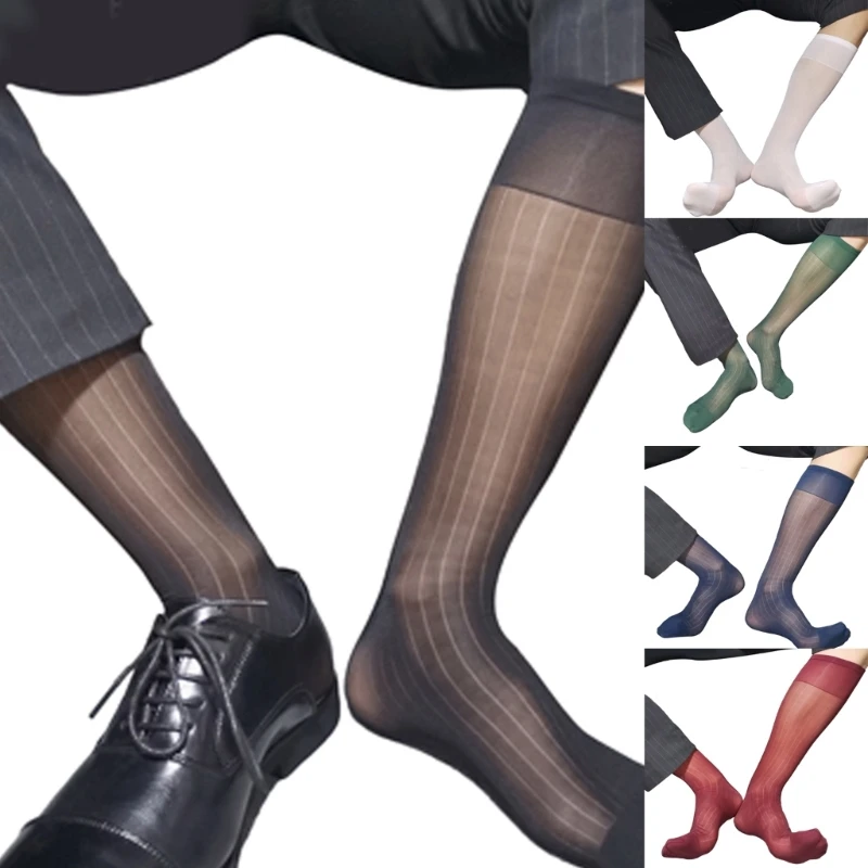 Stretchy Nylon Sheer Knee High Dress Socks Over the Calf Dress Socks for Men H9ED