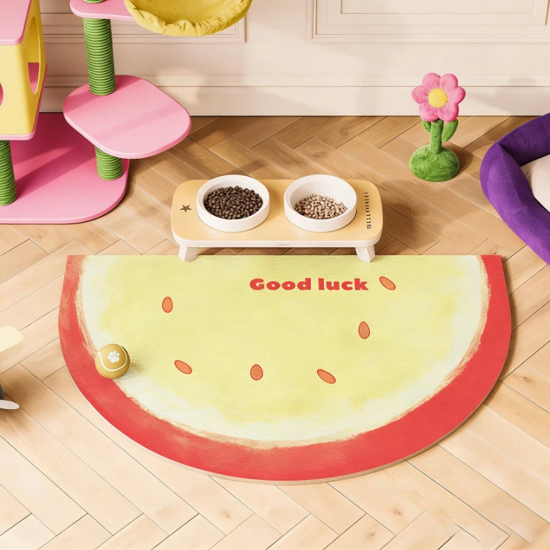 Cute Semicircular Pet Feeding Carpet Waterproof Stain-Resistant Oil-Resistant Non-Slip Floor Mat Home Decor Rug Alfombra