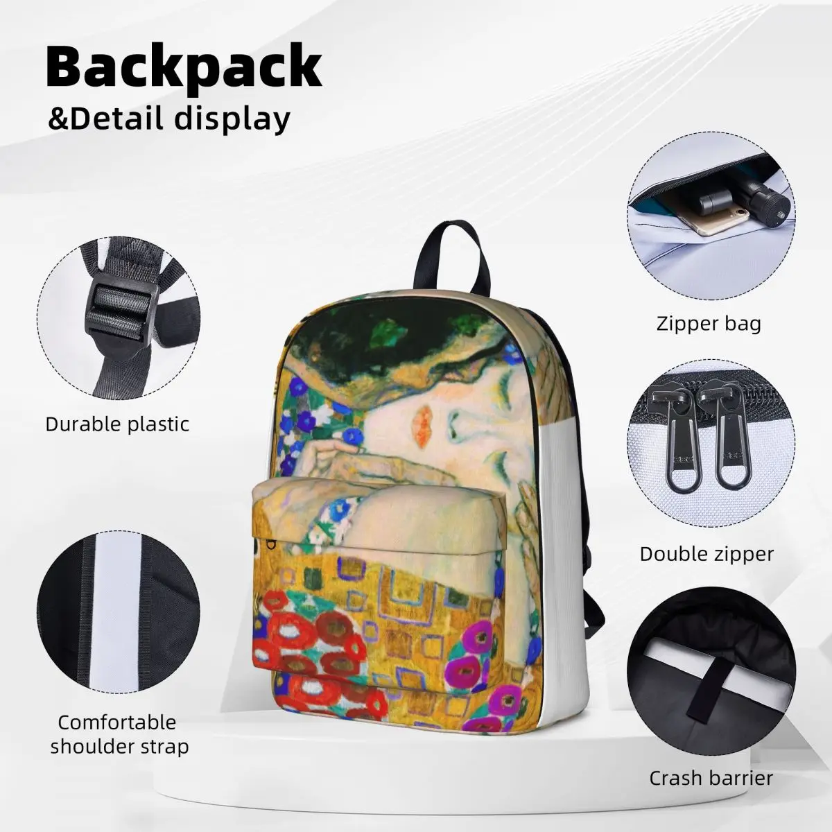 The Kiss By Gustav Klimt Backpacks Large Capacity Student Book bag Shoulder Bag Laptop Rucksack Fashion Children School Bag