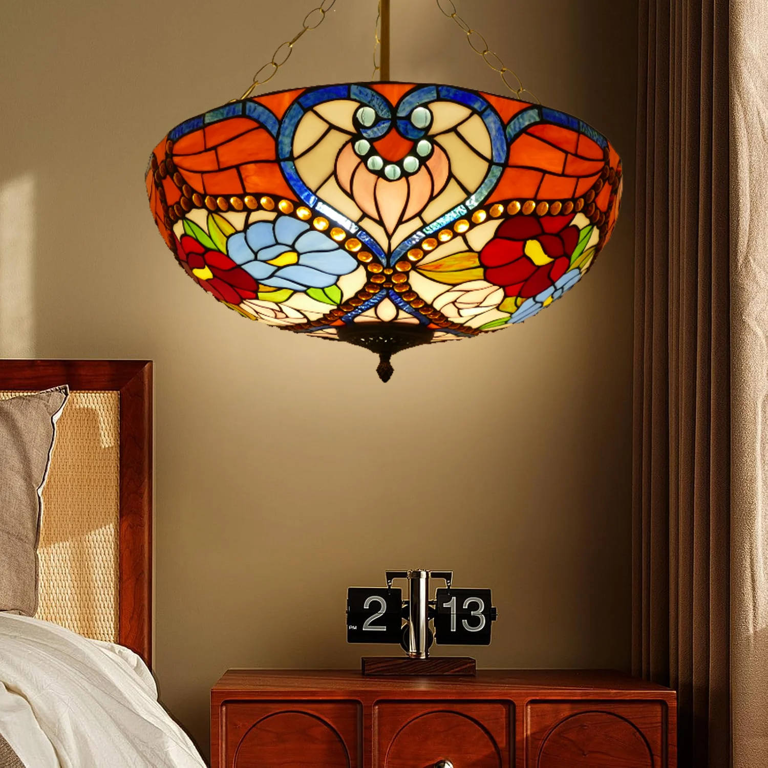 20-Inch Classic Baroque  Stained Glass Ceiling Light Retro Dining Room Pendant Restaurant Bar Club Bedroom Hanging Large