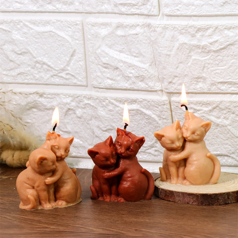 

3D Cute Hug Couple Cat Silicone Molds Aromatherapy Valentine's Day Candle Plaster Animal Decoration Epoxy Resin Molds