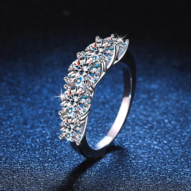 Euro-american style s925 sterling silver ring female D color Mossstone row ring advanced sense 3.6 carat women girl jewelry boho