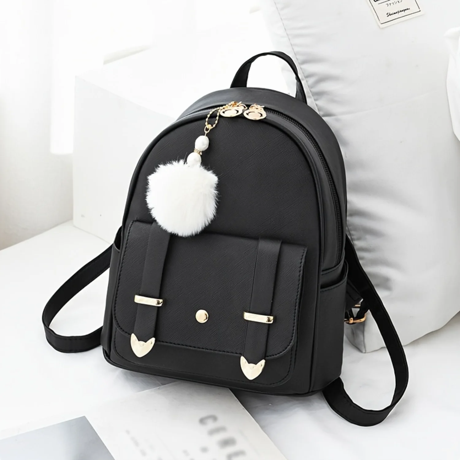 

Fashion Mini Backpack, Solid Color PU Leather Daypack, Women's Versatile Schoolbag For Travel, Work
