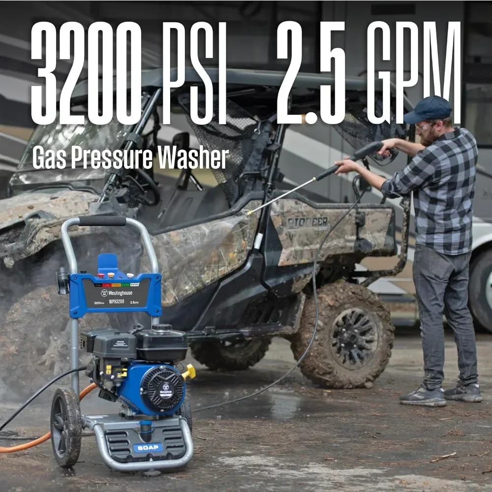 Мойка газовая WPX3200, 3200 PSI и 2,5 Max GPM, встроенный резервуар для мыла, пистолет-распылитель и палочка, набор из 5 насадок,