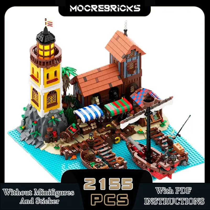 MOC Landmark Pirate Island Modular Architecture Architectural Isle Building Blocks Model Brick Puzzle Toys For Children's Gifts