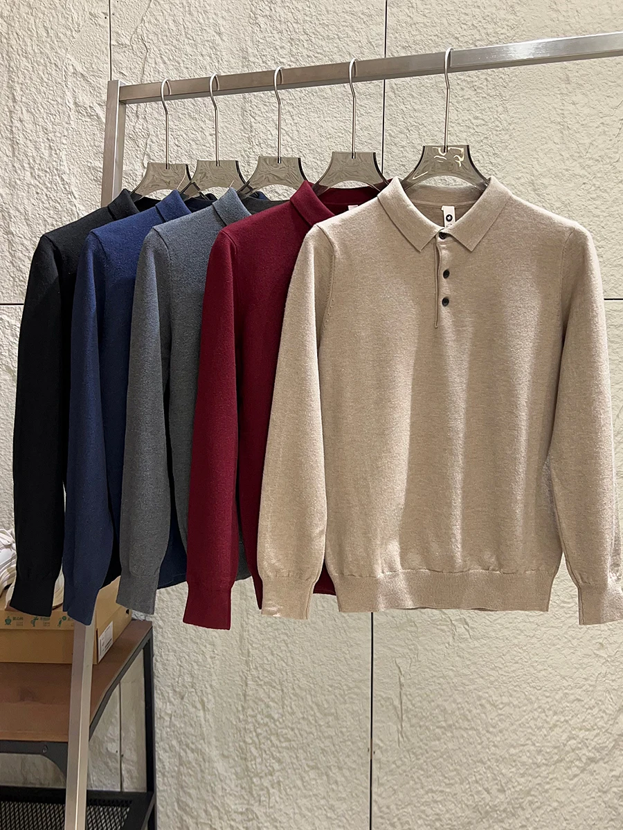 

Sle! Wool Blend! Autumn Winter Men's Color Versatile Italian Collar Knitted Sweater Faionable Casual