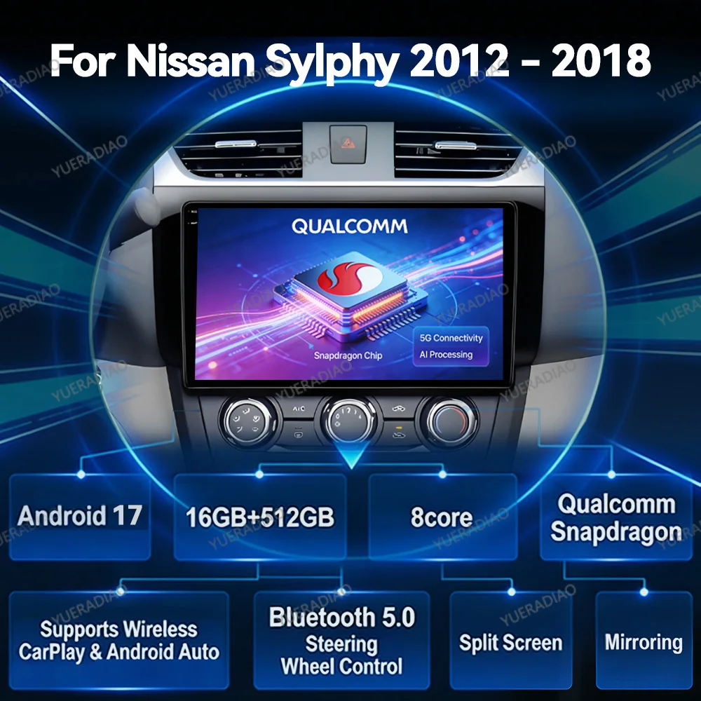 Android 17 Car Radio For Nissan Sylphy B17 Sentra 12 2010 - 2020 Multimedia Stereo Video Player QLED 4G LTE 5G WIFI GPS NAVI BT