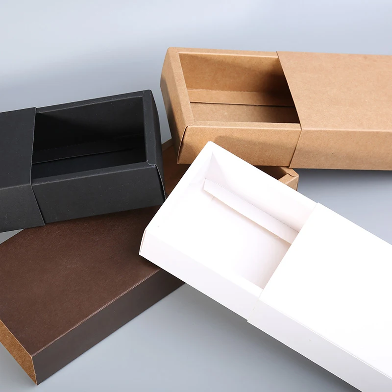 Kraft Paper Drawer Type Craft Gift Box White Black - Handmade Soap Jewelry Packaging for Wedding Party Candy 10pcs/20pcs