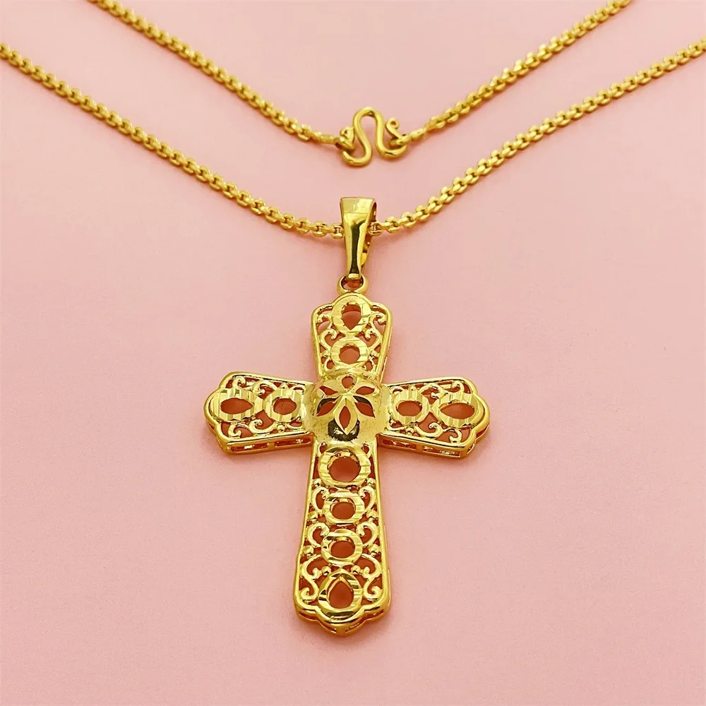 Fashion gold color foreign trade jewelry gold plated vacuum plating cross necklace fashion jewelry birthday gift