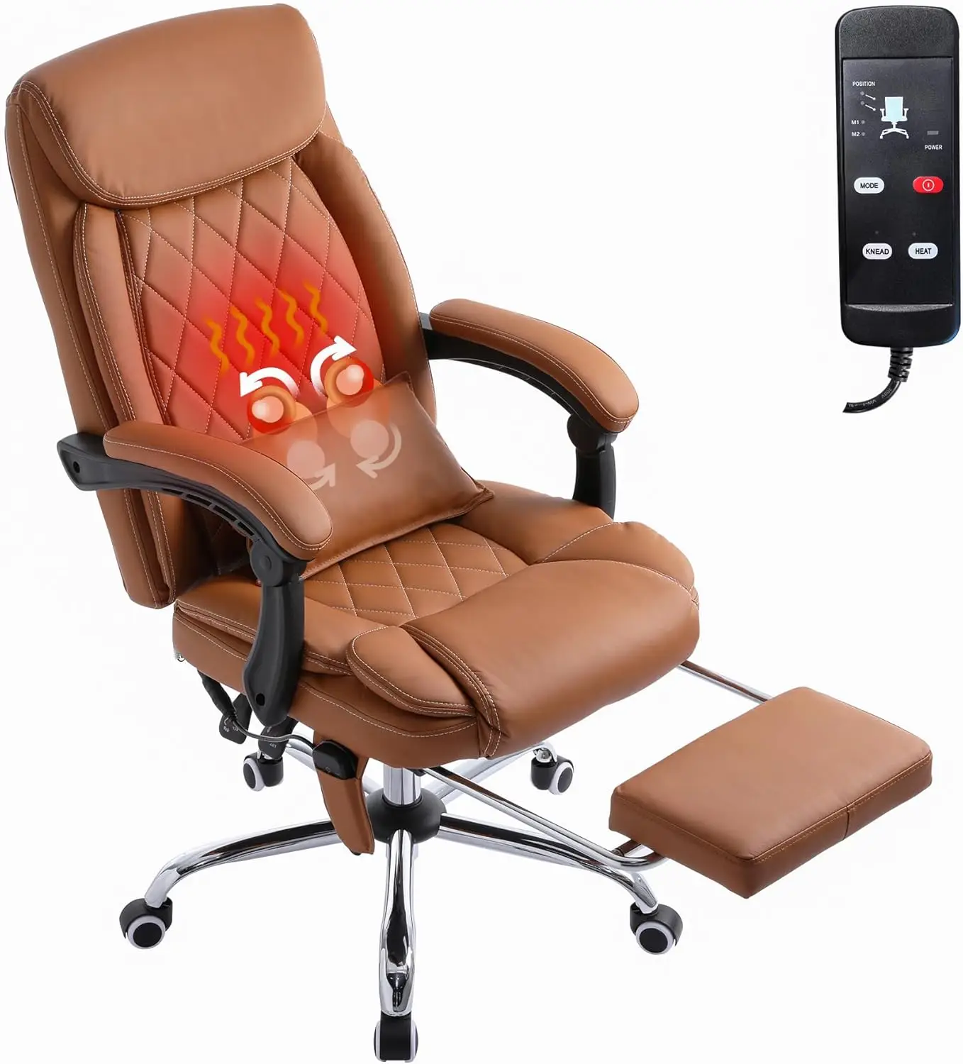 Kneading Massage Executive Office Chair With Heated,90-135°Reclining Office Chair With Footrest,High Back Computer Desk Chair