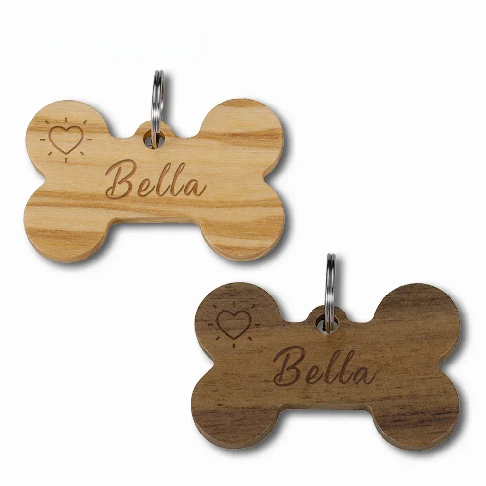 Customized Wooden Pet Dog ID Tags Anti-lost Name Wood Bone Tag for Puppy Personalized Number Nameplate Dog Collar Cat Necklace