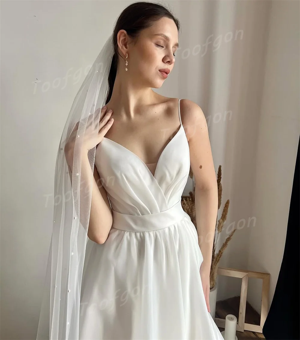 투프곤 A라인 오간자 웨딩드레스 롱 V넥 하이 슬릿 신부 웨딩 사진 촬영 정장 파티 브라이덜 가운 맞춤 제작 2025