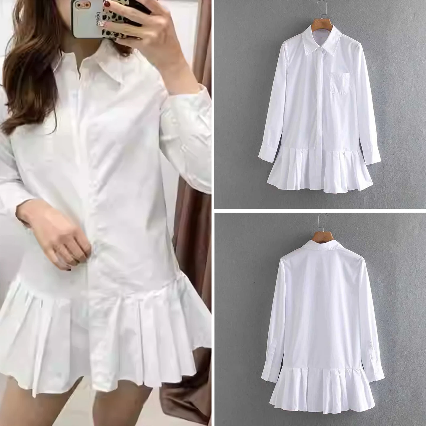 

Faionable Luxury Women's irt Dr с плиссированной юбкой Свободный крой Длинный све Отложной воротник Застежка на одной пуговице Ежедневно ...