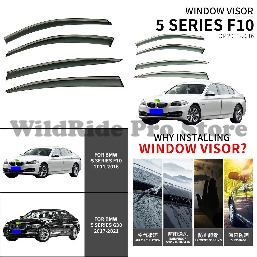 

1 set For Deflector for BMW 5 SERIES F10 2011-2020 Injection PC+ Stainless Steel air Car Window Visor