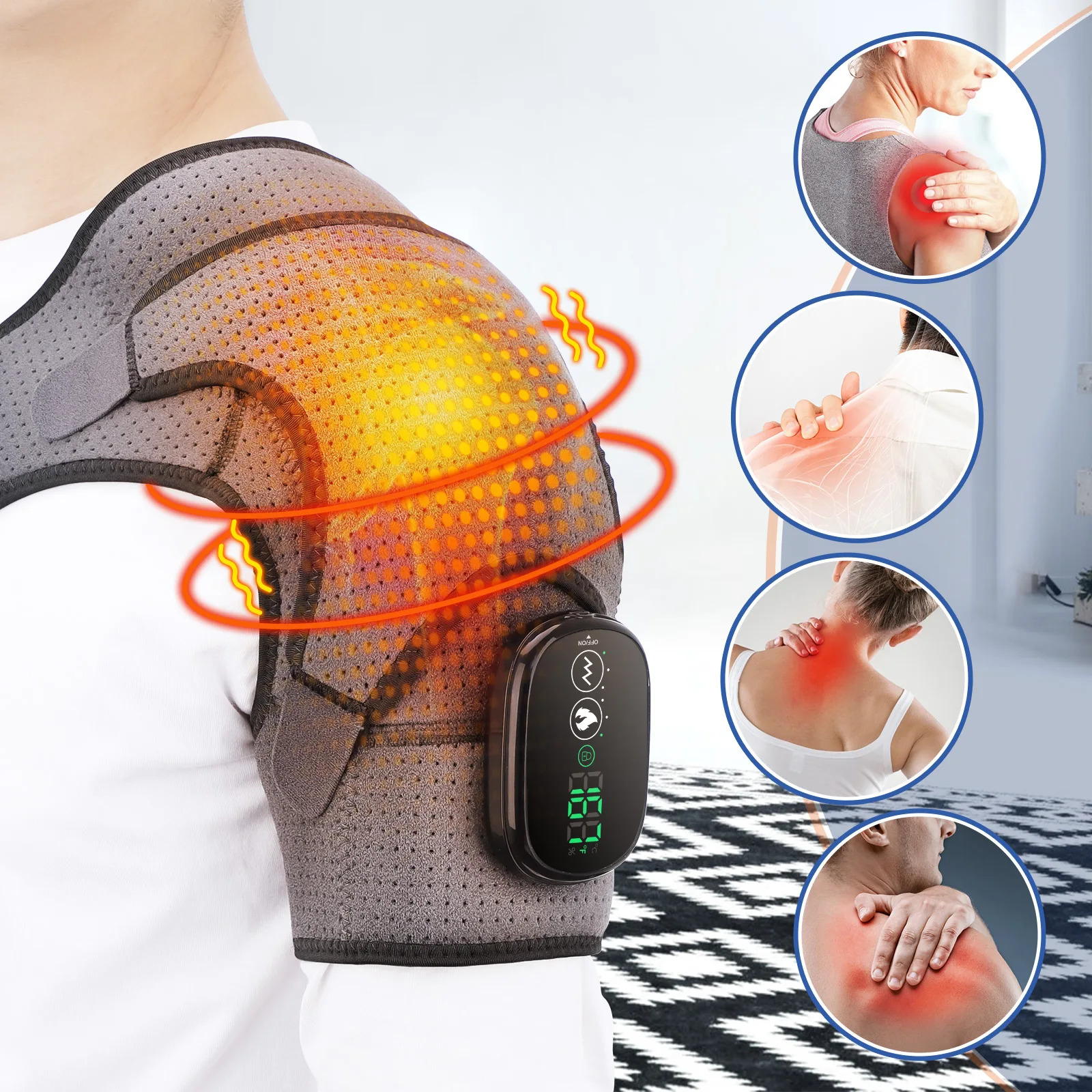 

Electric Heating Shoulder Massage Heated Back Shoulder Brace Adjustable Heating Shoulder Massage Belt For Arm Muscle Relaxation