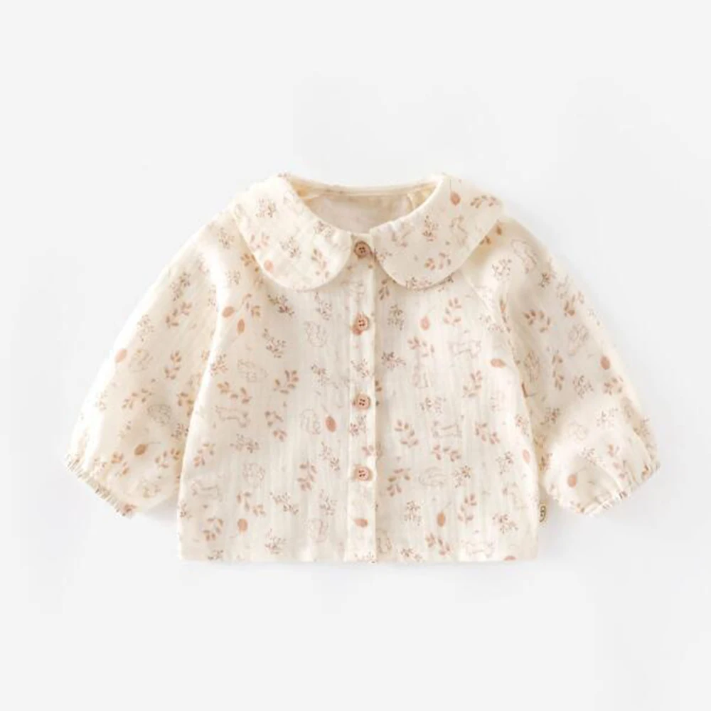 قمصان الفتيات طويلة الأكمام بيتر بان طوق الأزهار القطن عيد ميلاد ملابس الرضع الخريف عيد الميلاد طفل بلايز وبلوزات #2