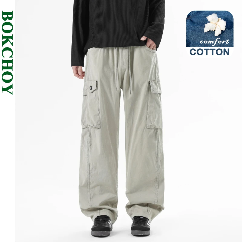 Pantalon cargo multi-poches en coton confortable pour homme, nouvelle collection printemps-été 2026, pantalon décontracté à cordon de serrage JL26211