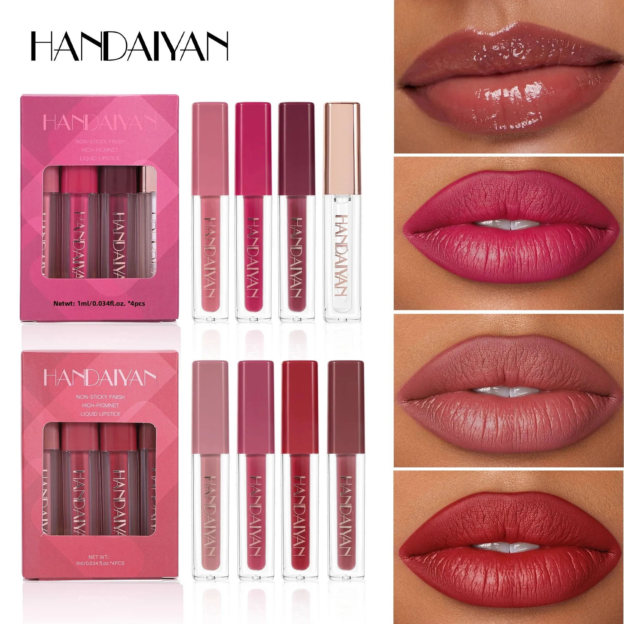 Velvet Liquid Lipstick Set 4pcs Long Wearing Waterproof Lip Gloss Kit Non Transfer Lip Tint Oil Glaze Makeup