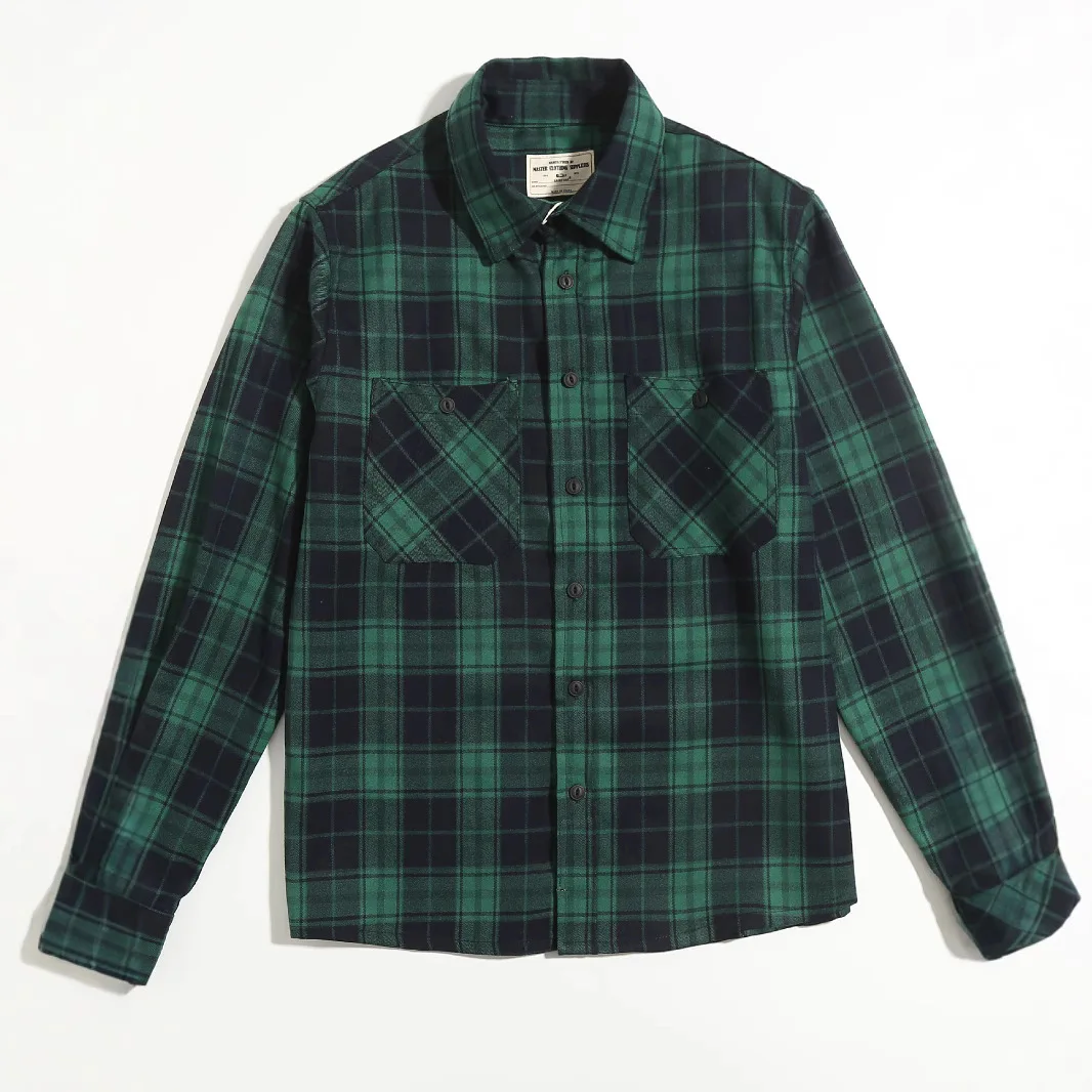 2027 New Men's Plaid Work Shirt Long Sleeve Double Chest Pocket Button Up Japanese Amekaji Vintage Casual Workwear