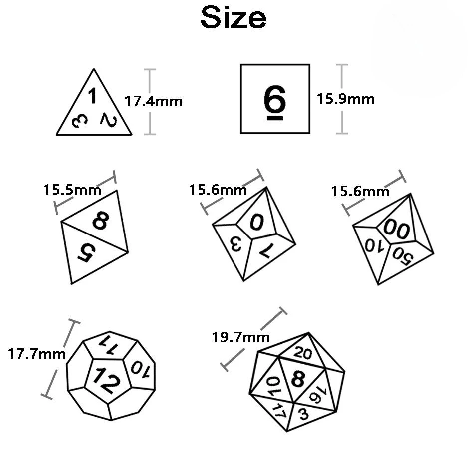 DNDGame Polyedrisches Würfelset mit Texturenmuster 7 Stück D4 D6 D8 D10 D% D12 D20 für RPG-Brettspielzubehör