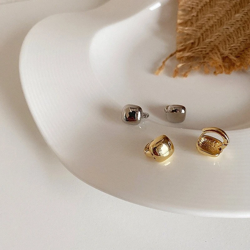 Fashion Sterling Silver Metal Arc-shaped Smooth Surface Square Hoop Earrings for Woman Girls Geometry Jewelry Accessories Gifts