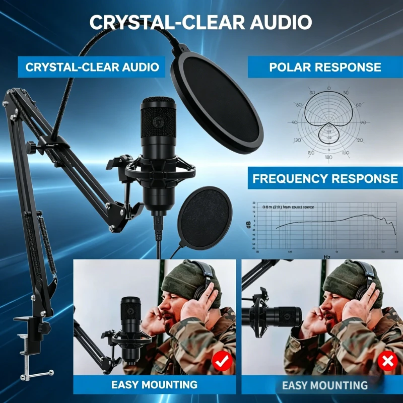 

BM800 V8 Sound Card Set Professional Audio Condenser Mic Studio Singing Microphone for Karaoke Podcast Recording Live Streaming