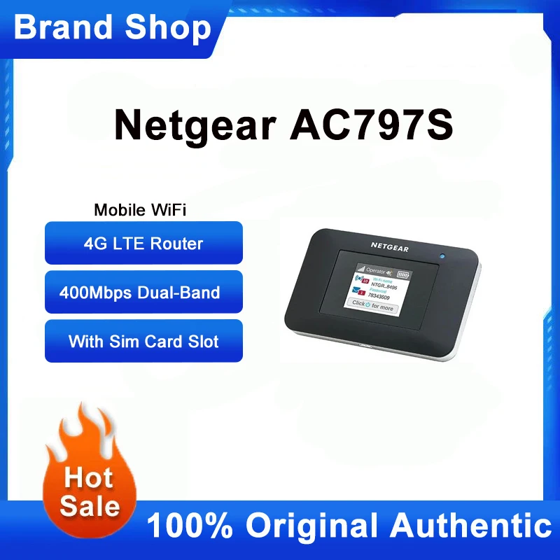 

Unlocked NETGEAR AC797S 4G LTE Router 400Mbps Dual-Band Pocket Hotspot 1.77" Color LCD Display Mobile MiFi With Sim Card Slot