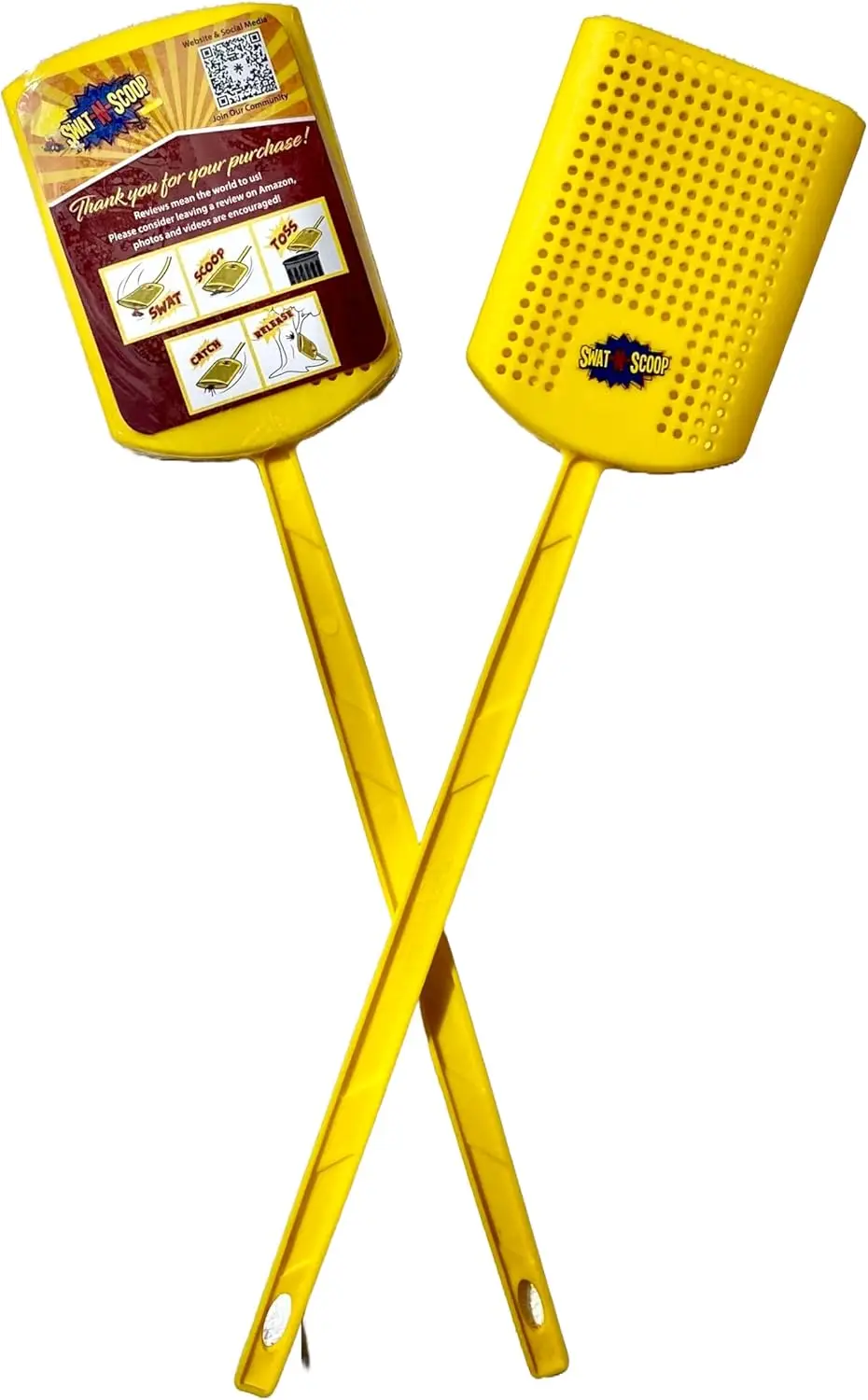 

Durable Fly Swatter & Spider Catcher with Scoop for Safe Indoor Bug Removal, 2-Pack Yellow