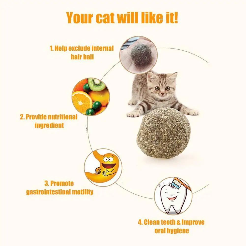 1~5PCS Natural Catnip Cat Wall Stick-on Ball Toys Treats Healthy Natural Removes Hair Balls To Promote Digestion Cat Grass Snack