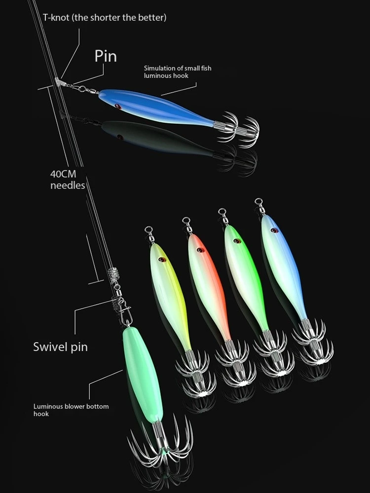 2PCS Blowing Tube Artifact Emits Night Light, Hook, Cuttlefish Cub Umbrella, Octopus, Stainless Steel Wooden Shrimp Fluorescence