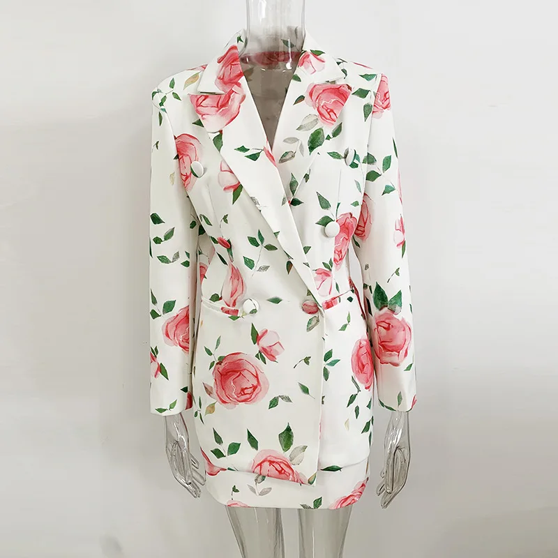 

Floral Women Suit Skirt Set 2 Piece Blazer+Midi Short Prom Dress Cotton Full Sleeves Jacket Formal Office Work Outfit Coat