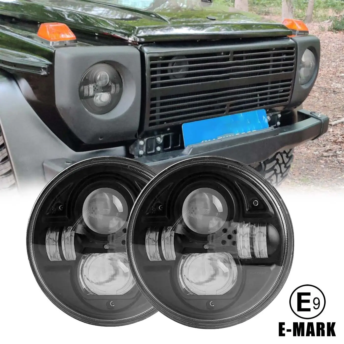 Pair 7 inch 45W E-mark LED Headlight Assembly Car Lamp For PUCH G G-Klasse 250 GD Wolf W460 IP68 Car Accessories Headlamp 6000K