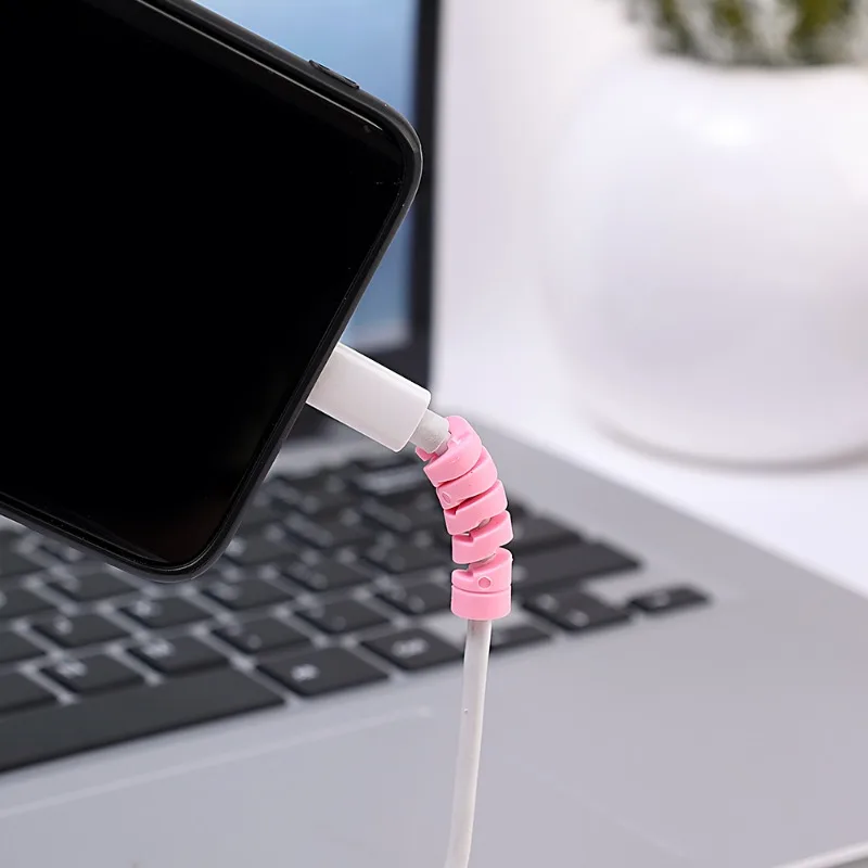 12-1 szt. Kabli ochraniacz silikonowego kabel do ładowania spiralnego zwijającego drutu do ładowarka USB do telefonu osłony ochronnej oplot na kable klipsa