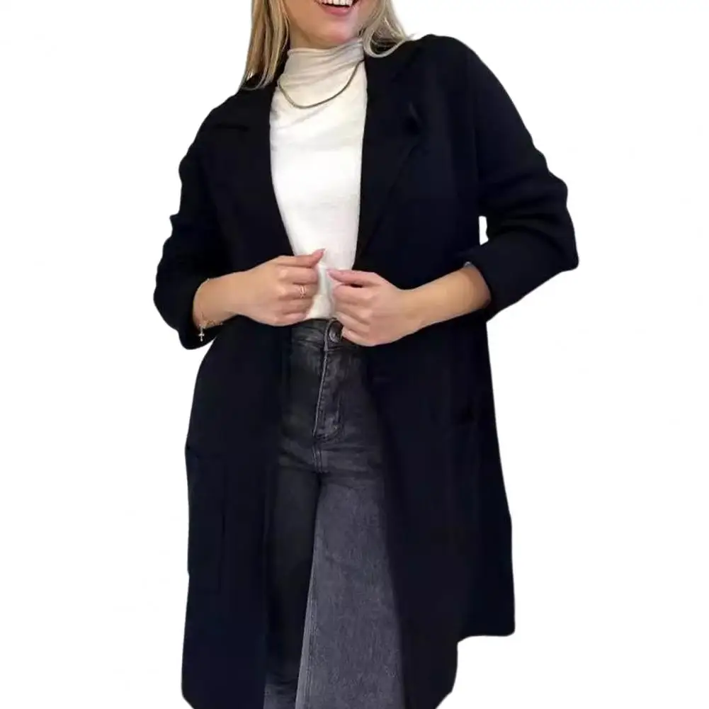 

Woolen Fabric Women Coat Stylish Mid-length Women's Coat with Turn-down Collar for Fall for Comfort for Commuting