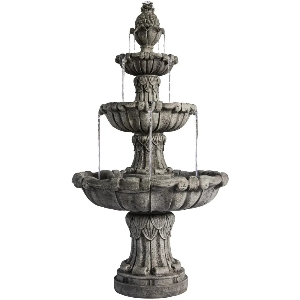 

58.3 3-Tier Outdoor Water Fountain, Freestanding Classic Leaf Design with Bird Bath, Pump & Large Water Capacity