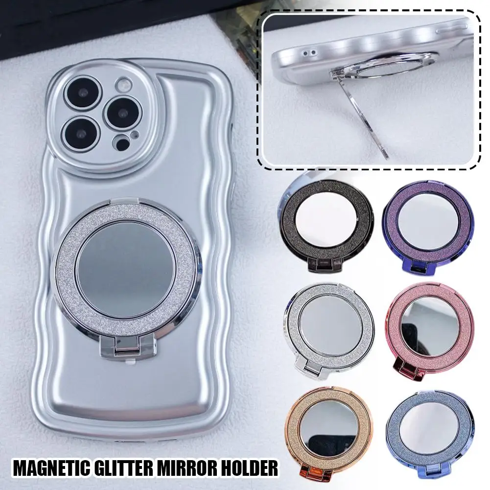 Magnetic Glitter Mirror Frame With Adhesive Buckle Magn With Case Multifunctional Phone Stickers Mobile Makeup Mirror Girls Z4L7