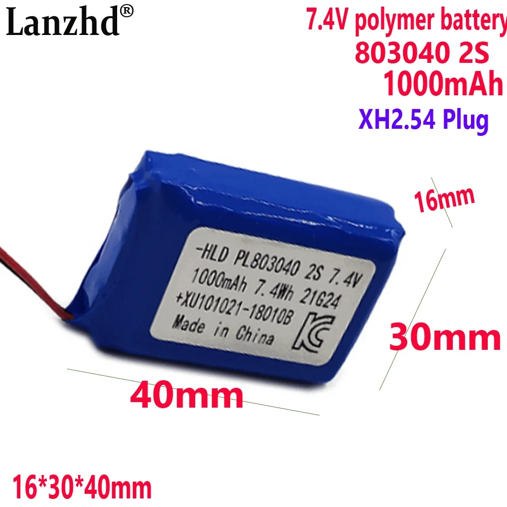 

1-10pcs 803040 2S 7.4V polymer battery 1000mah for Bluetooth speaker PDA massager and facial steamer