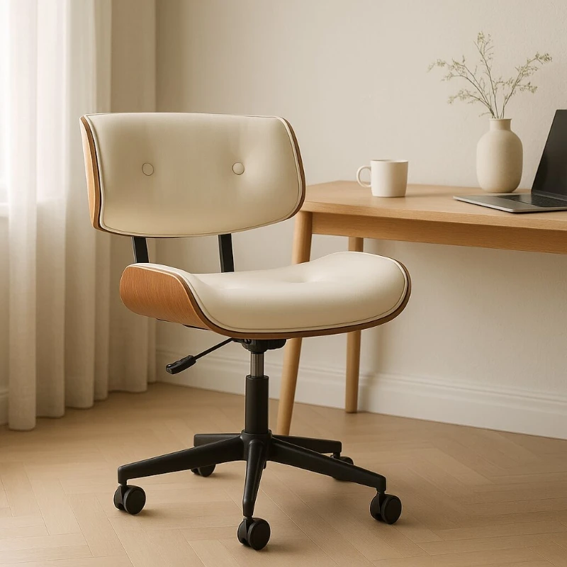 

Luxury Solid Wood Swivel Chair 360º Rotating Adjustable Office Seat for Bedroom Study Small Apartment Relaxing Computer Chair