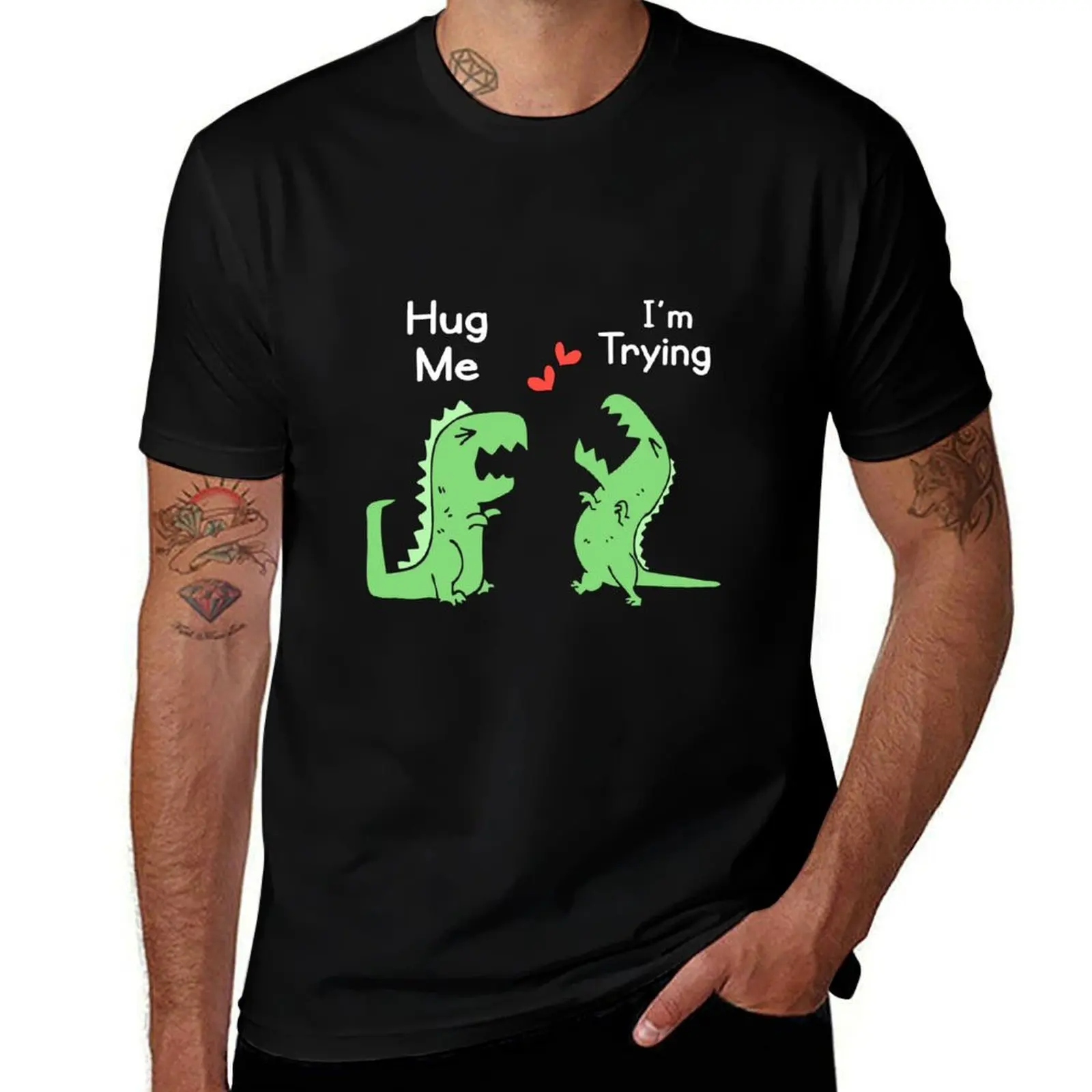 T-Rex Dinosaur Couple Hug Me Valentines Day Funny T-Shirt Quick Dry Light Sports T-Shirt
