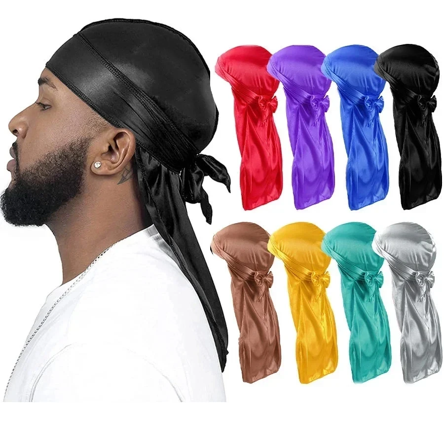 

Unisex Silky Durags Bandanas Turban Hat Wigs Doo Men Satin Durag Biker Headwear Hair Accessories Extra Long Tail Du-Rag