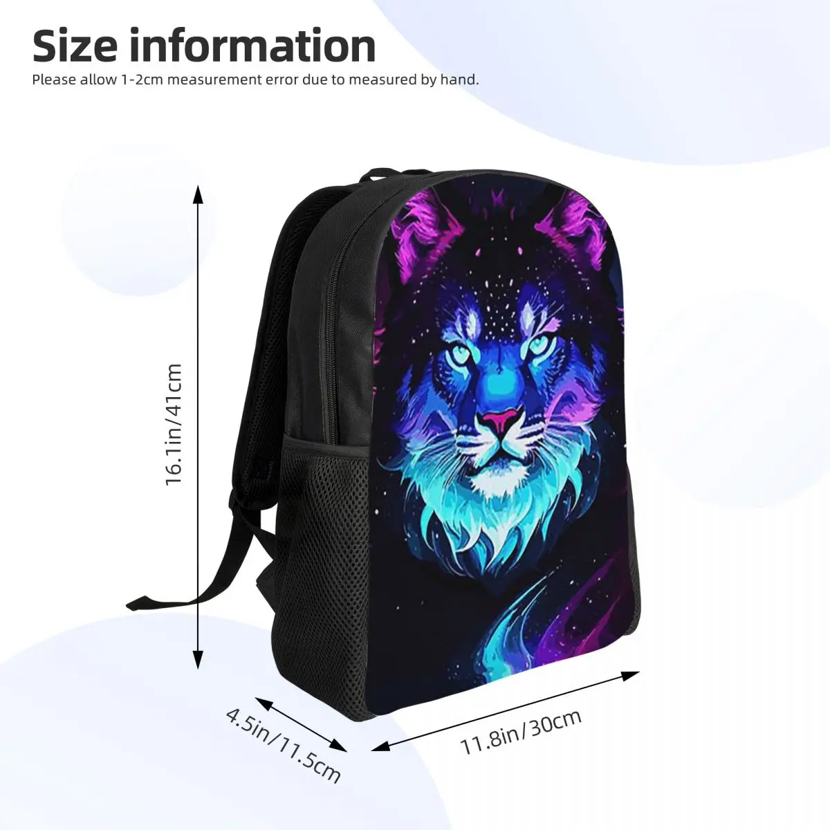 Cosmic Neon Tiger Spirit Space Galaxy Wolf Lion Face Student Backpack School Bag Hiking Travel Daypack Bookbag Shoulder Bags