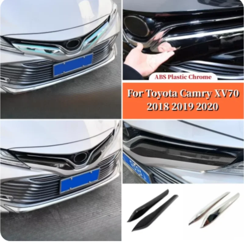 

ABS Car Front Grill Grille Cover Decoration Trim Strips Mouldings For Toyota Camry XV70 2018-2023 Hybrid LE XLE Accessories