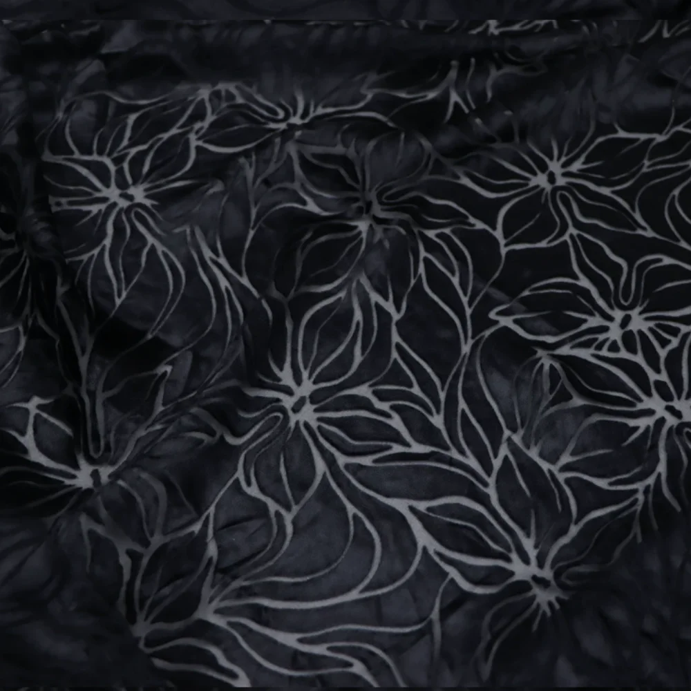 

Dark Black Flower Thick Best Quality Pure Silk Opal Burn Out Fabric Plain Dyed for Women Elegant Charming Clothes Garment