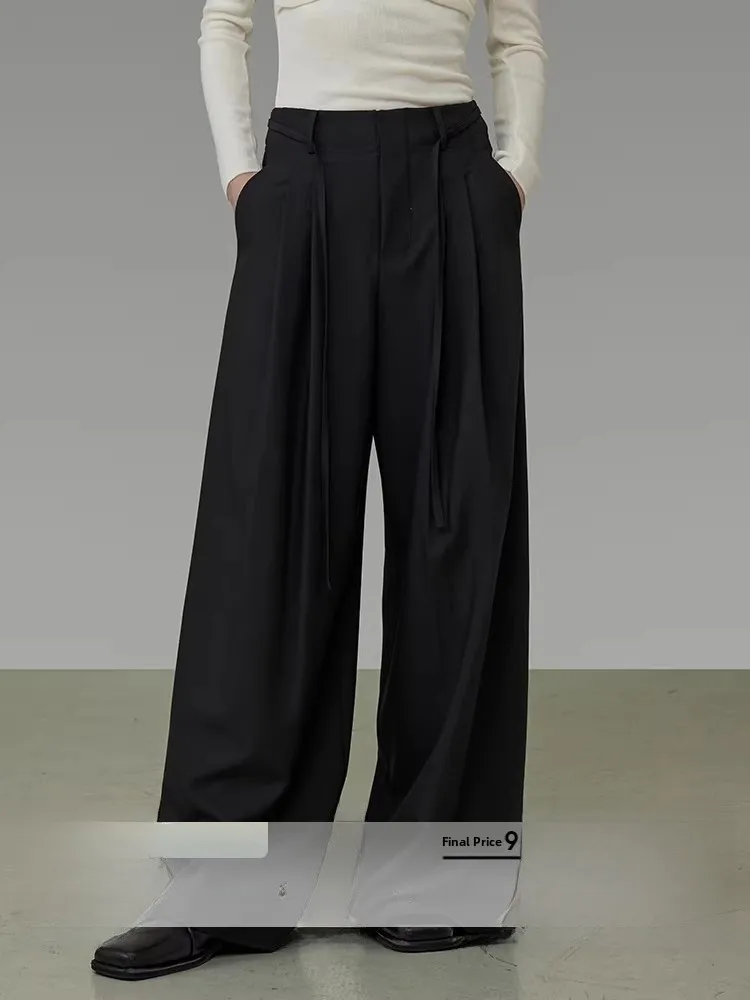

Bla Pleated Wide Leg Pants Women's Loose Fit Belted Spring 2026 New Sle Slimming Long Trousers High Waist Suit Pants