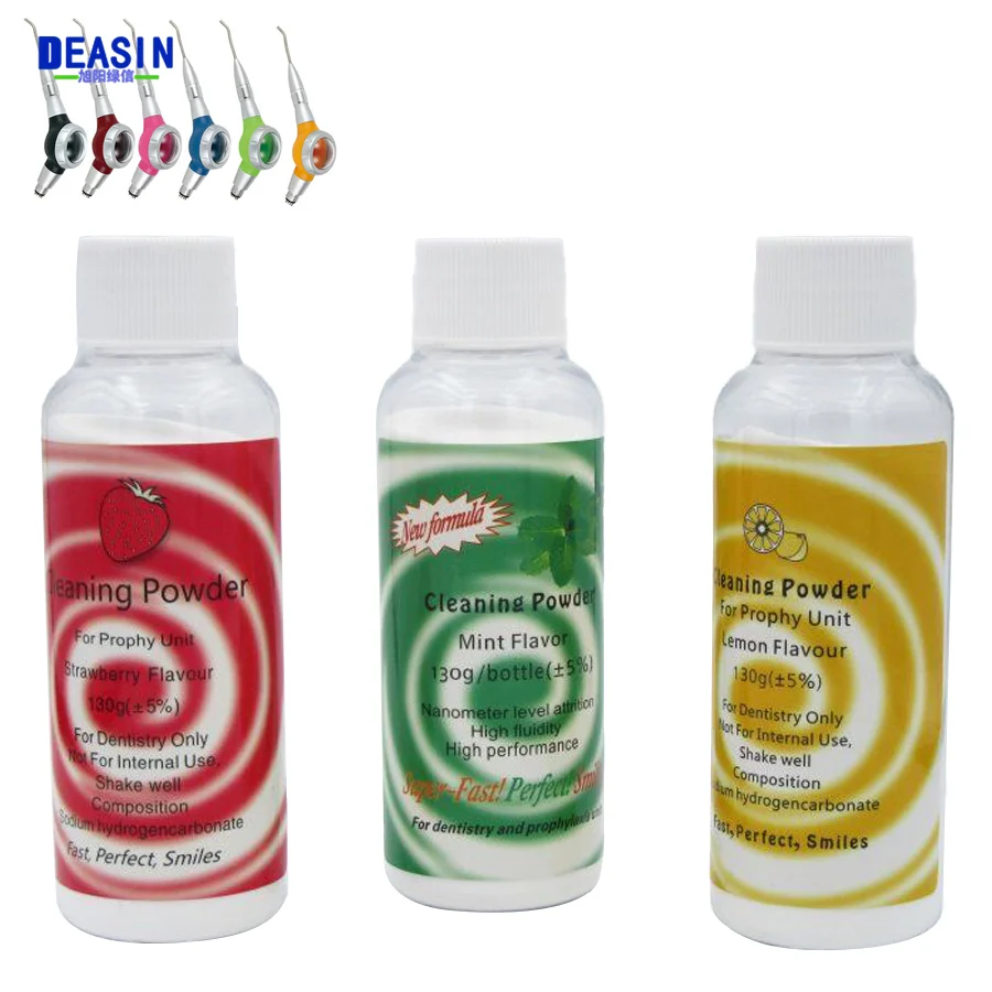 130g Dental Air Prophy Powder Proszek do czyszczenia zębów Polerowanie płytki nazębnej Plama Usuń miętowy cytrynowy smak Esencja wybielająca zęby