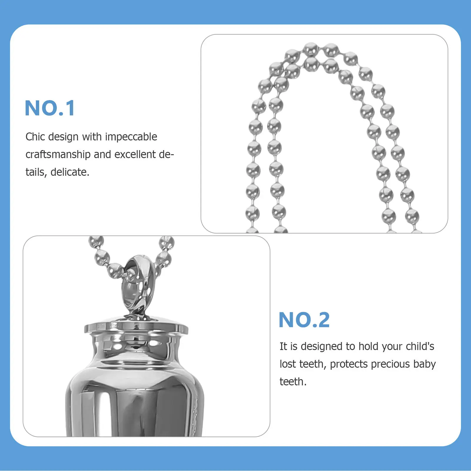 

Milk Tooth Commemorative Necklace Pendant Holder for Deciduous Teeth Keepsake Chic Design Skin-Friendly Safe Metal Jewelry